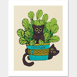 Black cats in planter Posters and Art